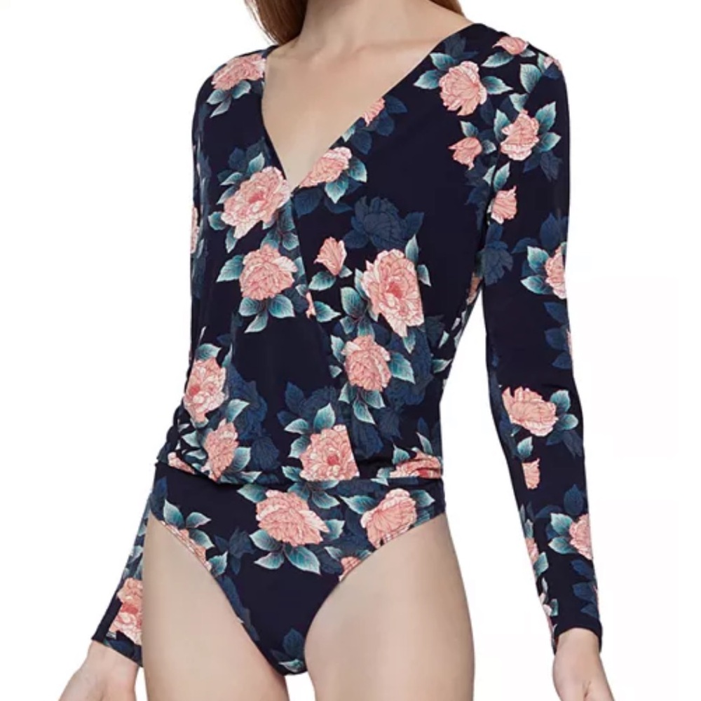 BCBGeneration Floral Print Open Back Thong Bodysuit Size Large